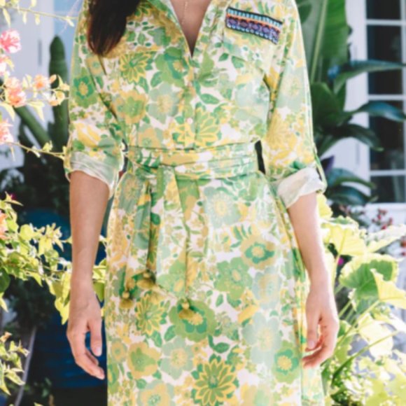Figue Brett Dress Green Retro Floral Cottagecore Military Inspired XS NEW - Picture 1 of 9